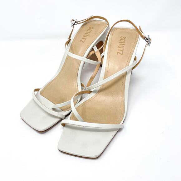 SCHUTZ Amaia White Leather Square Toe Heels - Picture 3 of 10